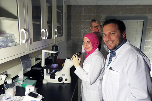 Left to right: 2017 researcHStart student, Malaak Saadah and her mentors Postdoc Kathrin Bohn-Wippert and Professor Roy Dar